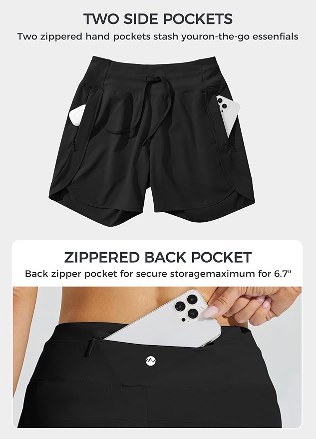 Willit Women's 7" Athletic Running Shorts Long Workout Hiking Shorts Quick Dry High Waisted Active Zipper Pocket(XX-Large)