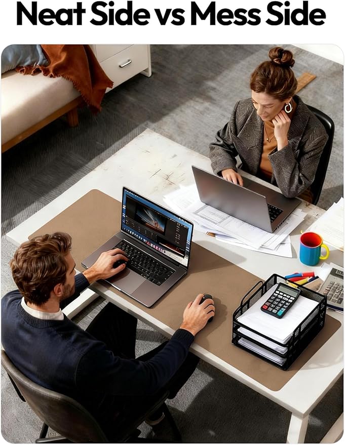 YSAGi Leather Desk Protector, Office Mat, Large Mouse Mat, Non-Slip PU Leather Blotter, Laptop Desk Pad, Waterproof Writing Pad for Office and Home (Khaki, 47.2" x 23.6")