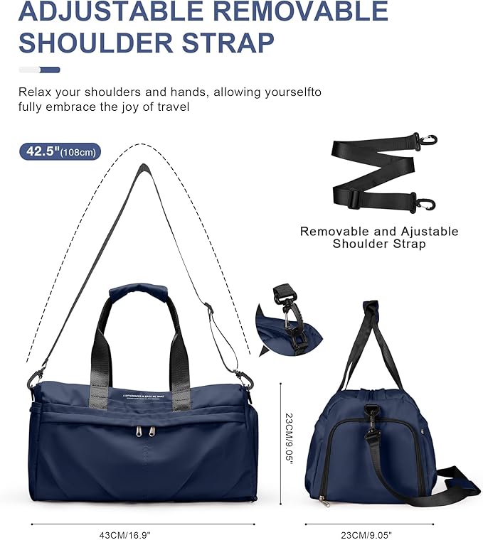 Small Gym Bag for Men Duffle Bag with Shoe Compartment Yoga Mat Bag Sports Workout Bag Weekend Overnight Bag, Dark Blue