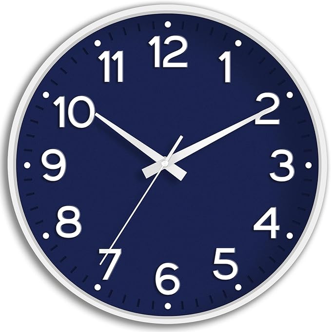 Roymnie Wall Clock, 10 Inch Silent Wall Clocks Battery Operated-Modern Non Ticking Analog Clock Decorative for Kitchen Bedroom Office Bathroom(Navy Blue)