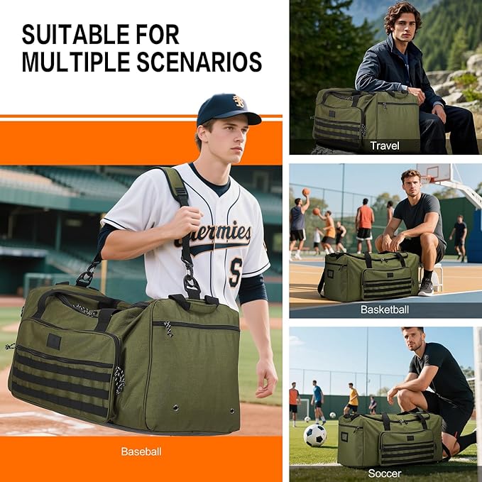 125L Extra Large Gym Duffle Bag for Men Women with Shoes Compartment Heavy Duty Tactical Sports Duffel Bag Big Football Baseball Basketball Soccer Hockey Team Equipment Bag, Green