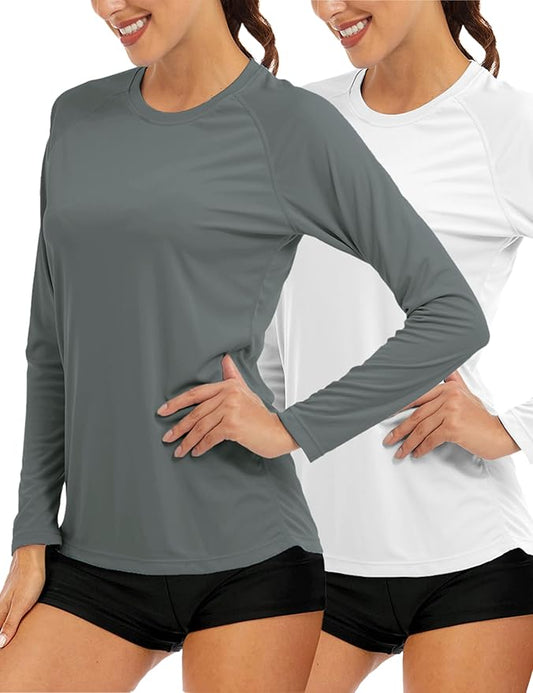 MAGCOMSEN Women's 2 Pack Long Sleeve Shirts UPF 50+ Sun Protection Quick Dry Swim Shirt for Rash Guard Fishing Workout