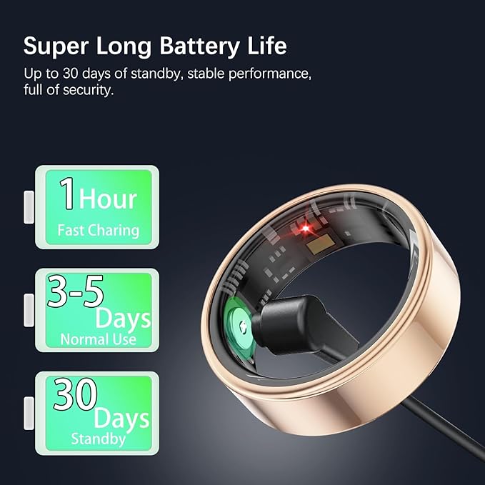 Smart Health Rings for Women Men, Fitness Tracker with Heart Rate, Blood Oxygen, HRV, Sleep Tracker, Step Tracker, No Subscription Fee, IP68 Waterproof Smart Ring for iphone & Android (Gold 11#)