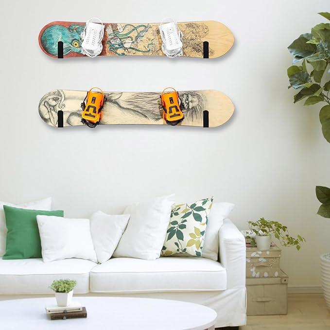 Snowboard Wall Mount, Horizontal Snowboard Hanger Rack Heavy Duty Garage Wall Rack 4pcs