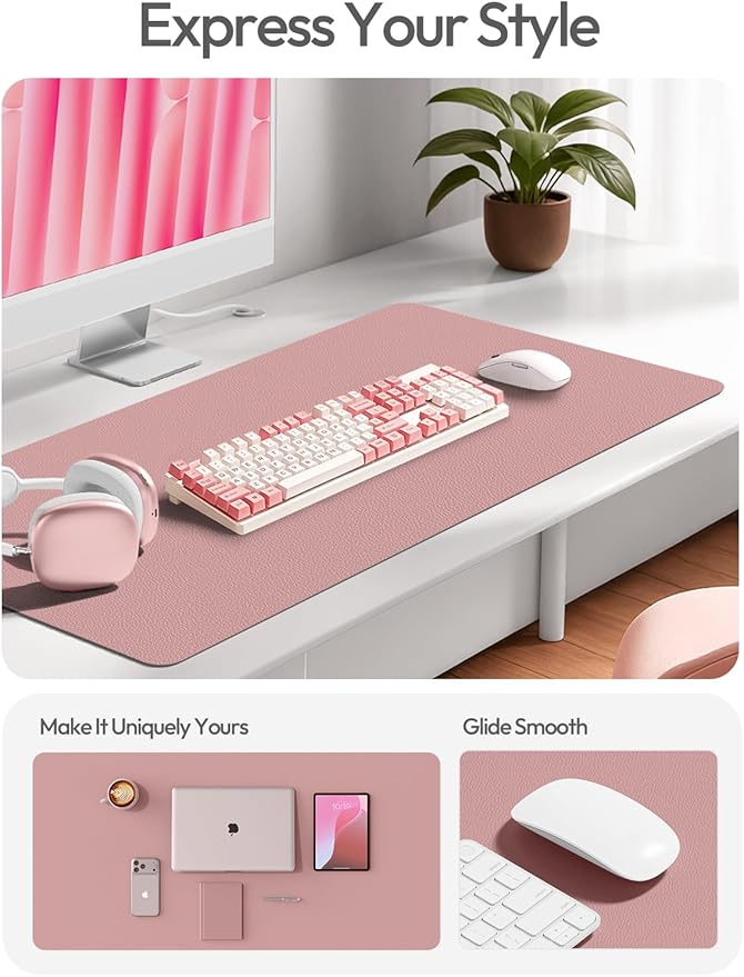 YSAGi Leather Desk Protector, Office Mat, Large Mouse Mat, Non-Slip PU Leather Blotter, Laptop Pad, Waterproof Writing Pad for Office and Home (Pale Mauve, 47.2" x 23.6")