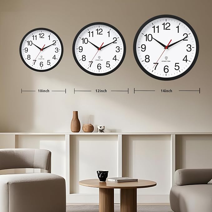 Rohioue Atomic Wall Clock, Modern 14 Inch Battery Operated Wall Clocks, Analog Clock for Living Room, Office, Home, Bedroom, Kitchen, Bathroom(Black)
