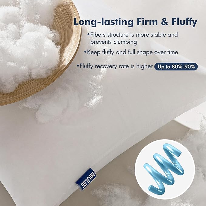 MIULEE Throw Pillows Inserts, Pack of 2 16x16 Inch 100% Virgin Fiber Filling Bed Couch Pillows