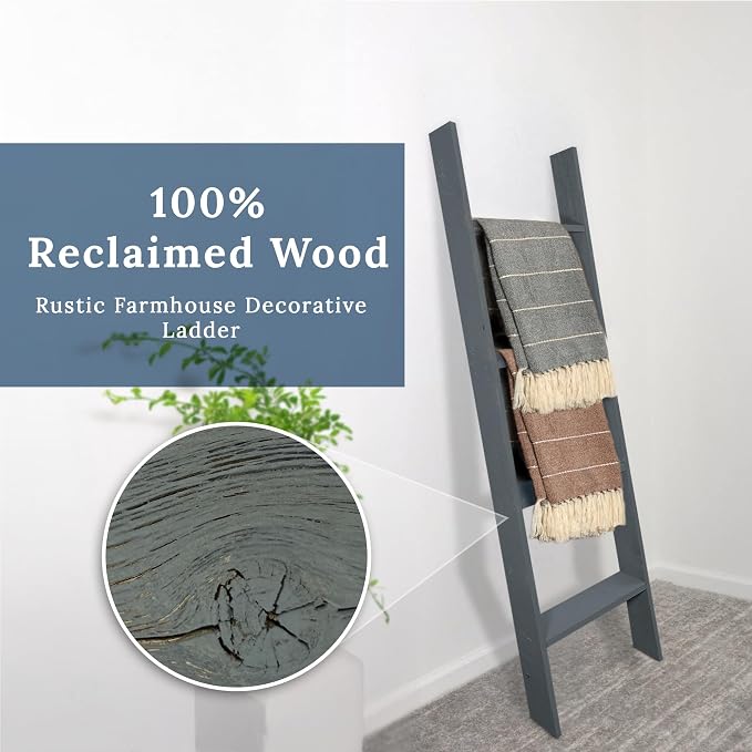 BARNWOODUSA Throw Blanket Ladder – Fully Assembled Reclaimed Wood – Rustic Decorative Ladder for Towels, Quilts, & More – Perfect Farmhouse Decor for Bathroom, Porch, or Living Room,4ft.