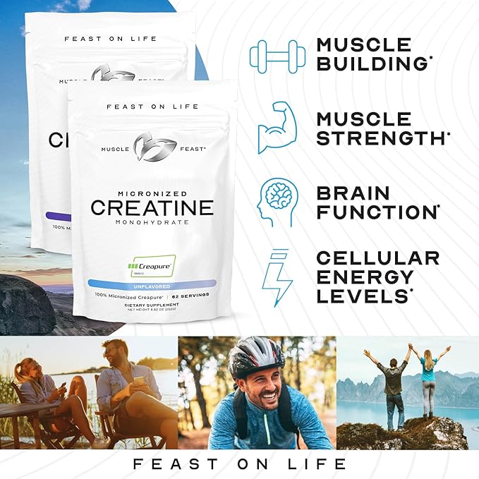 Muscle Feast Creapure - Micronized Creatine Monohydrate Powder | Premium Pre-Workout or Post-Workout | Flavored Creatine for Women & Men | Easy to Mix, Gluten-Free, Safe and Pure, (Fruit Punch, 250g)
