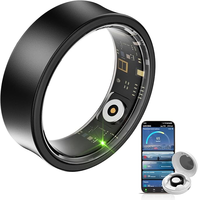 Smart Ring for Women Men, Health Fitness Tracker, 10ATM Waterproof Ring for iOS and Android, No Subscription Fee (Black, 12)
