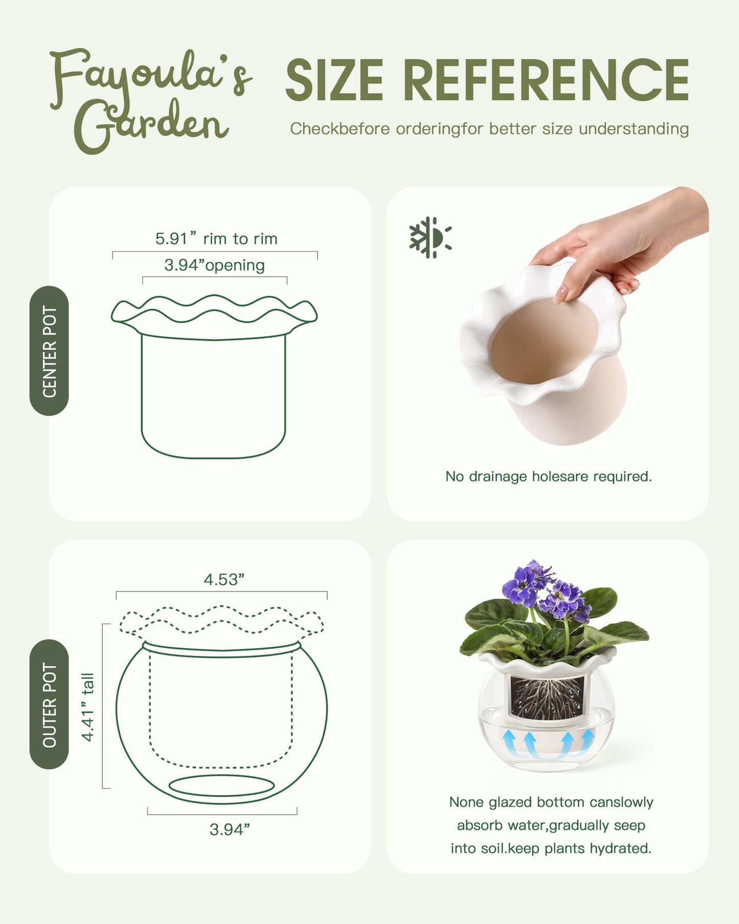 Fayoula 6 Inch African Violet Pots Maintenance, Glass Self-Watering Planter for Indoor Plants - Ideal Flower Pot for Thriving Indoor Gardens, Pots Only (Version 2)