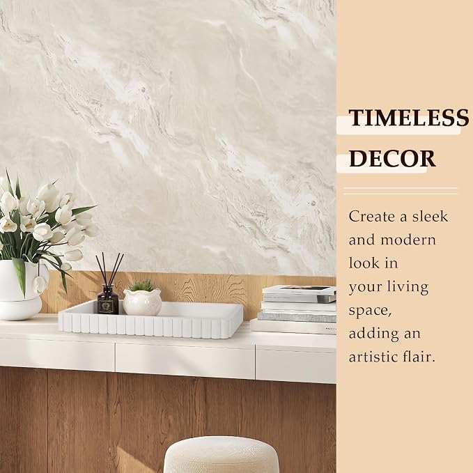 Concrete Decorative Tray for Coffee Table Decor, 14" Coffee Table Tray Ottoman Tray Table Centerpieces, Rectangular Modern Decorative Trays for Home Decor, Living Room, Entry, White