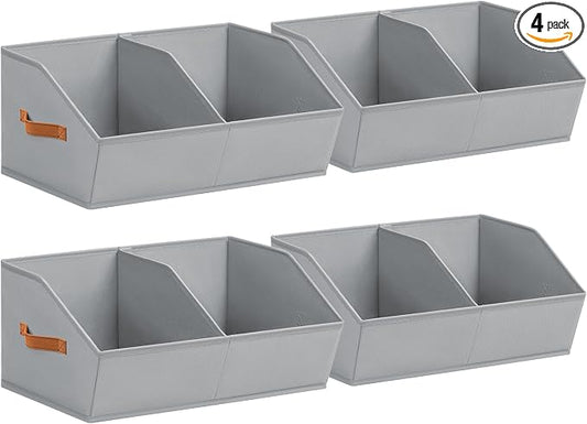 Homsorout Closet Organizers and Storage Bins - 4 Pack Collapsible Divided Trapezoidal Cube Storage Bins Baskets For Organizing Clothes Blankets,Toys, Books, Towels(Light Grey)