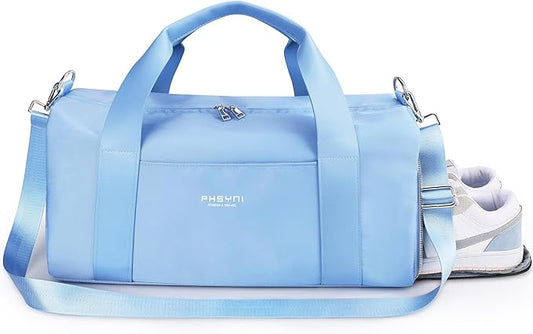 Gym Bag for Women Girls with Shoe Compartment & Wet Pocket - Duffle Bag for Travel Sports Fitness Workout Athletic, 19"-Medium, Blue