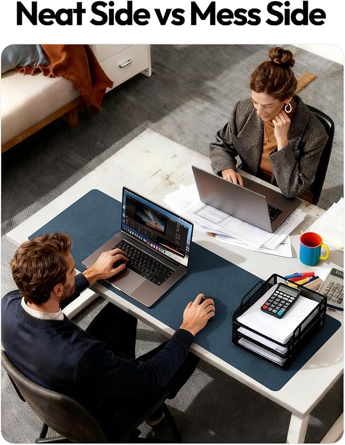 YSAGi Leather Desk Pad Protector, Office Desk Mat, Large Mouse Pad, Non-Slip PU Leather Desk Blotter, Laptop Desk Pad, Waterproof Desk Writing Pad for Office and Home (Dark Blue, 47" x 17")