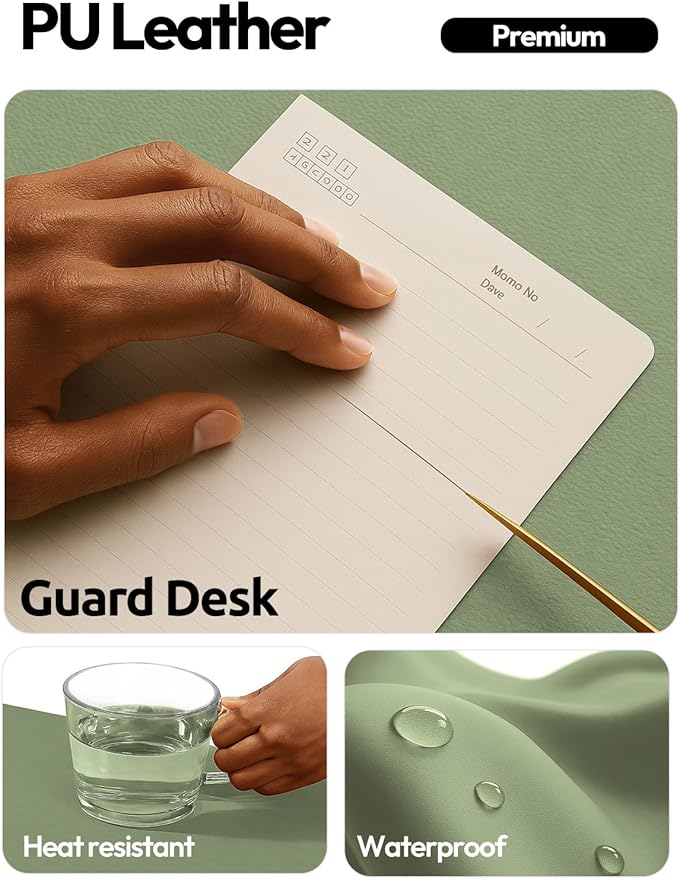 YSAGi Leather Desk Protector, Office Mat, Large Mouse Mat, Non-Slip PU Leather Blotter, Laptop Desk Mat, Waterproof Writing Pad for Office and Home(Bamboo Green, 40" x 24")