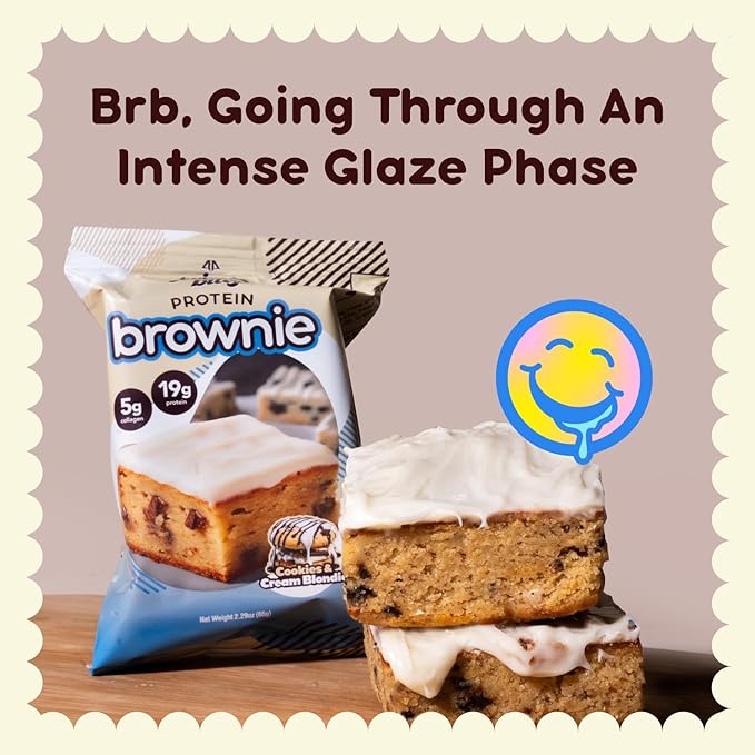 Prime Bites Protein Brownie from Alpha Prime Supplements | High Protein, Collagen Fortified Low Sugar Treat | Delicious Snack | 12 Bars per Box (Chocolate Glazed Donut)