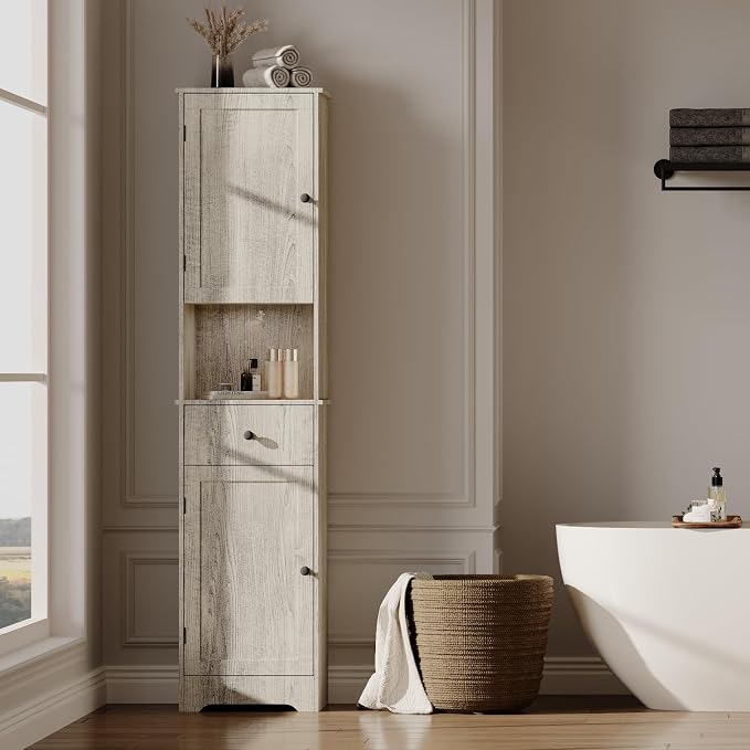 Viaozutis Tall Bathroom Cabinet, Storage Cabinet with 2 Doors & 2Drawer, with Ajustable Shelve, for Bathrooms, Kitchens,Entrances（Grey）