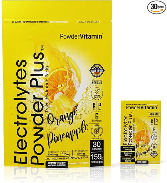 Electrolytes Powder Plus, Keto, Orange Pineapple, Sugar Free, 1000mg Potassium, 120mg Calcium, 120mg Magnesium, Non-GMO, Zero Calories, 30 Hydration Packets