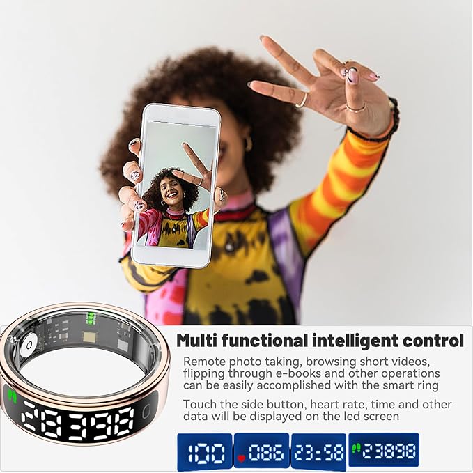 Smart Health Ring for Women Men, Smart Ring Fitness Tracker for iOS Android, Heart Rate, Blood Oxygen, Blood Pressure, Sleep Monitoring,5ATM Waterproof, No Subscription Fee (Silver, 8#)
