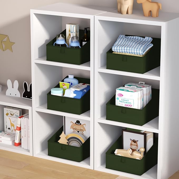 DIMJ Closet Storage Bins 8 Pack - Fabric Trapezoid Closet Organizer Bin, Foldable Storage Baskets for Shelves, Closet Shelf Organizer, Clothing Storage Box for Toys, Books, Towel, Clothes, Green