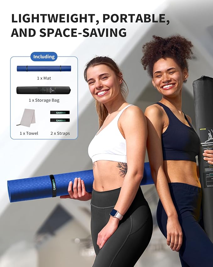 CAMBIVO Large Yoga Mat (6'x 4'), Extra Wide Workout Mat for Men and Women, Yoga Mat Thick 1/3 &1/4 Exercise Mats for Home Workout, Yoga, Pilates (Black,1/4 inch)