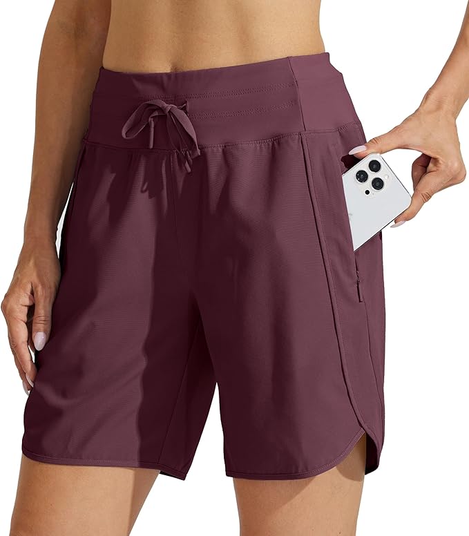 Willit Women's 7" Athletic Running Shorts Long Workout Hiking Shorts Quick Dry High Waisted Active Zipper Pocket(X-Large)