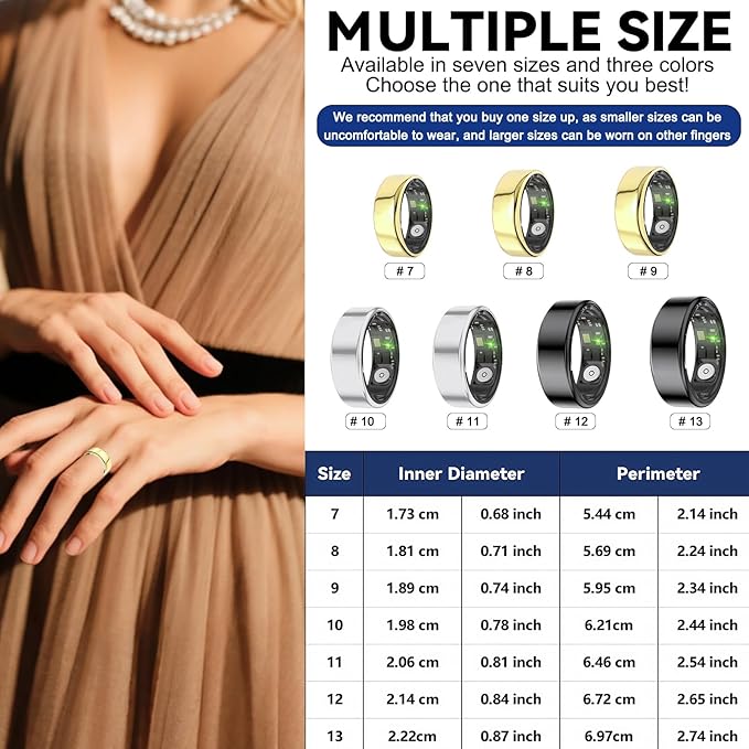 Smart Rings for Women Men,Fitness Tracker Ring,Heart Rate,Blood Oxygen,Blood Pressure,Step Tracker,Sleep Monitoring,No Subscription Fee,IP68 Waterproof Smart Ring for iphone&Android(Silver 11)