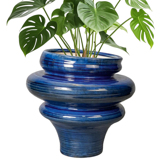Teagas Ceramic Pots for Plants - 11 Inch Ceramic Planter with Drainage Hole, Unique Planters for Indoor Outdoor, Large Decorative Flower Pot, Home Office Room Decor, Gifts for Plants Lover, Blue