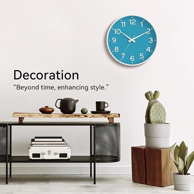 Roymnie Wall Clock 12 Inch Silent Wall Clocks Battery Operated-Modern Non Ticking Analog Clock Decorative for Kitchen Bedroom Office (Blue)