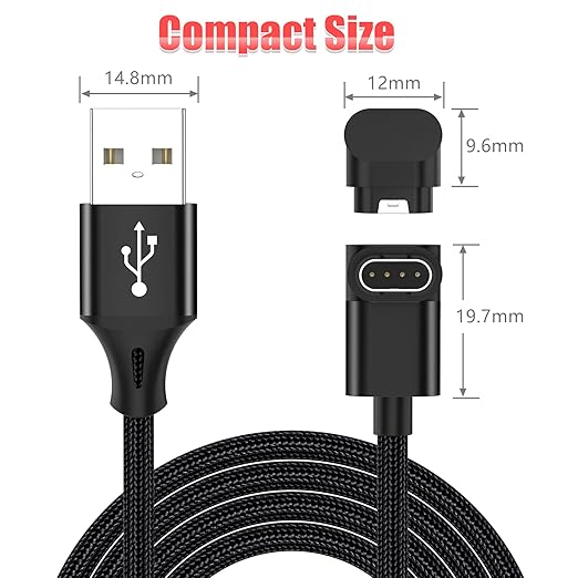 AGVEE 2 Pack 6.6ft Charger for Garmin Watch, L-Shape Charging Cable for Fenix, Forerunner, Vivoactive, Instinct, Venu, Tactix, Approach, D2, Quatix Series, Right Angle Braided, Black