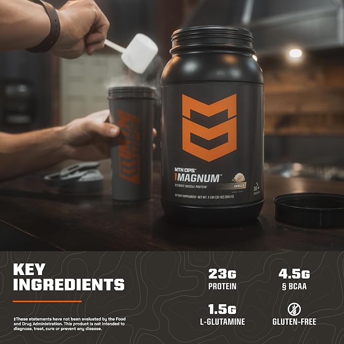MTN OPS Magnum Chocolate Protein Powder, 23g of Whey Isolate Protein & Milk Protein with BCAAs, Zero Sugar & Gluten Free 30-Serving Tub