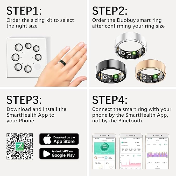 Smart Health Rings for Women Men, Fitness Tracker with Heart Rate, Blood Oxygen, HRV, Sleep Tracker, Step Tracker, No Subscription Fee, IP68 Waterproof Smart Ring for iphone & Android (Silver 12#)