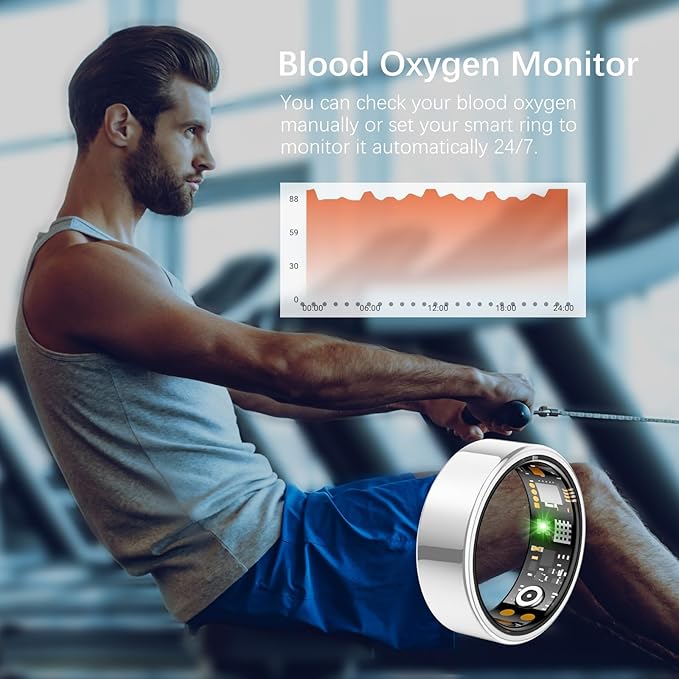 Ring Health Tracker for Women Men, Fit Ring with Heart Rate, Blood Oxygen, Sleep Monitor, Calories, Step Counter, IP68 Waterproof Smart Ring for iPhone & Android, No Subscription Fee (Silver, 6#)