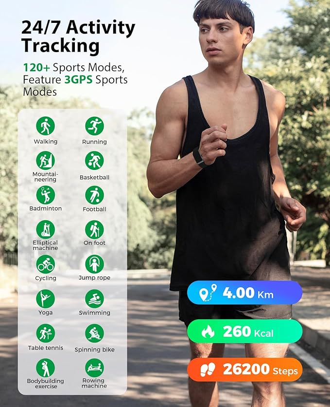 Smart Bracelet, Wearable Activity & Fitness Tracker Band, 24H Sleep Tracker, All-Day Continuous Heart Rate Blood Pressure Stress HRV Monitor, 170+ Sport Modes Smart Wristband with Free APP 2 Bands