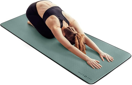 MICRODRY Deluxe Fitness Exercise Yoga Mat for Home & Gym, Extra Thick for High Impact Training, Multi Layered Skid Resistant Surface, Odor Neutralizing with Carrying Strap