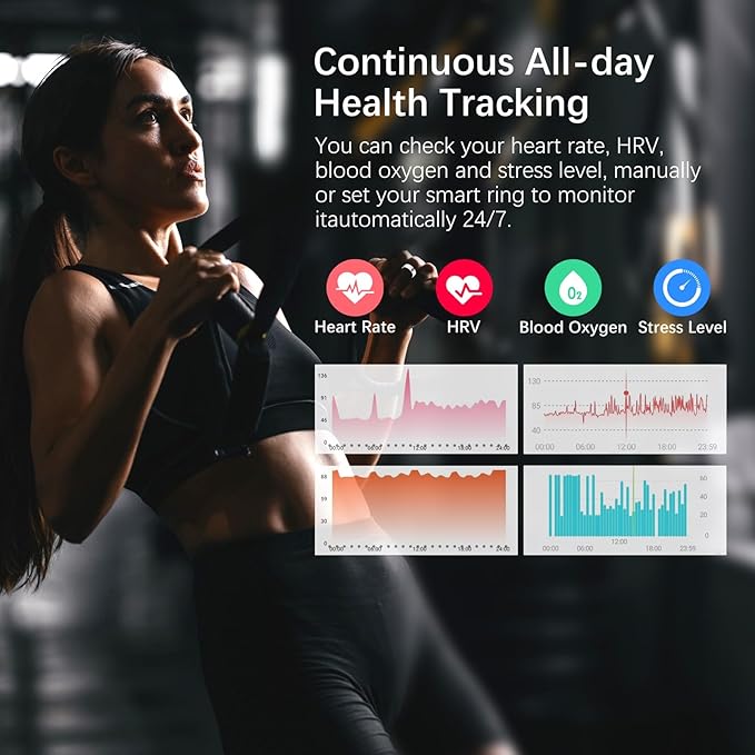 Smart Health Ring for Women Men, Fitness Tracker Ring with Heart Rate, Blood Oxygen, Sleep Tracker, Step Tracker, No Subscription Fee, IP68 Waterproof Smart Ring for iPhone & Android (Silver, 11#)
