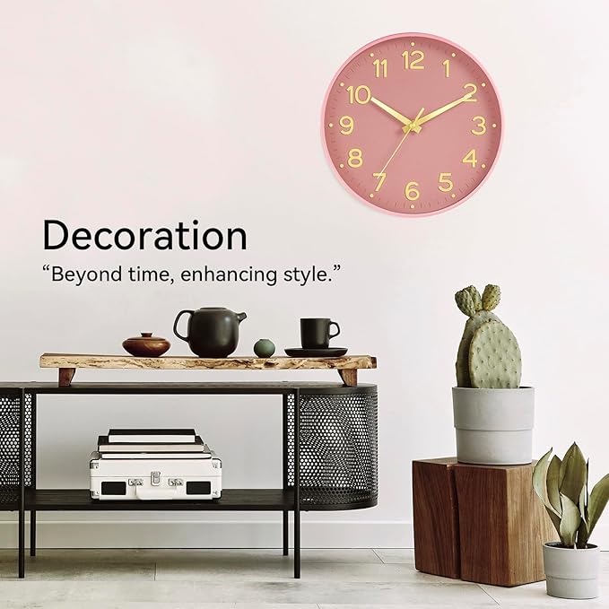 Roymnie Silent Wall Clocks Battery Operated 8 Inch-Modern Non Ticking Analog Clock Decorative for Kitchen Office Bathroom Bedroom(Pink Gold)