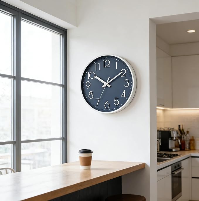 DAXSMY Wall Clock - 8 Inch Silent Non-Ticking Modern 3D Wall Clocks Battery Operated - Decorative Clock for Kitchen, Home Office, Bathroom, Bedroom(Azure Blue)