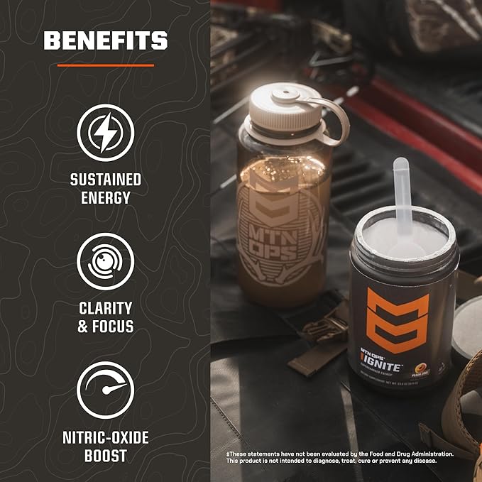 MTN OPS Ignite Energy Drink Powder, Gluten Free Nootropic Supplement Drink Mix, L Arginine, L Citrulline, Caffeine & Nootropic Sugar Free Drink Mix, 45 Servings, Blue Raspberry Lemonade