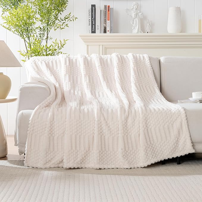 50x70 Inch Beige Throw Blanket - Soft & Fluffy Fleece, Cute & Aesthetic, Perfect for Sofa, Couch, Chair, Bed, Living Room & Bedroom, All-Season Use, Plush & Cozy Decorative Blanket
