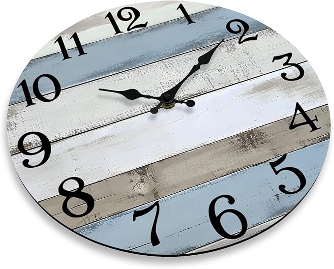 JoFomp 12 Inch Wall Clocks Battery Operated, Silent Wall Clock Non Ticking, Coastal Country Design Rustic Wall Clocks for Living Room Decor, Wooden Wall Clock for Bedroom Kitchen Bathroom