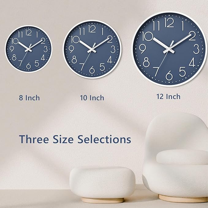 DAXSMY Wall Clock - 10 Inch Silent Non-Ticking Modern 3D Wall Clocks Battery Operated - Decorative Clock for Kitchen, Home Office, Bathroom, Bedroom(Azure Blue)
