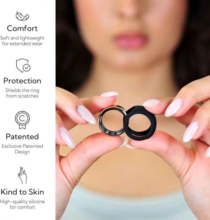 Rinfit Smart Ring Protector - Silicone Ring Enhancer for Active Lifestyle and Gym - StyleFit U.S. Design Patent - Black, Size 9