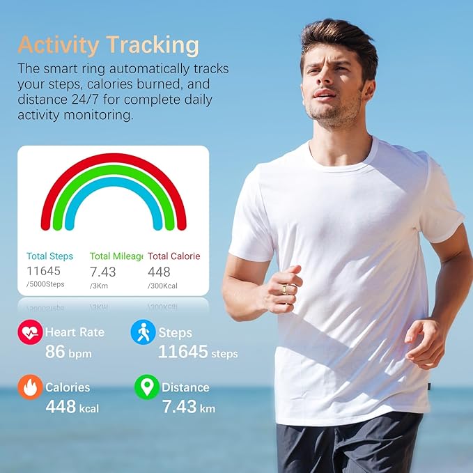 Fit Ring, Smart Health Rings for Women Men with Heart Rate,Blood Oxygen,HRV,Stress Level, Sleep Monitor, Step Tracker, No Subscription Fee, IP68 Waterproof Smart Ring for iphone &Android (Gold, 10#)