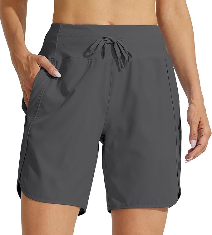 Willit Women's 7" Athletic Running Shorts Long Workout Hiking Shorts Quick Dry High Waisted Active Zipper Pocket(Medium)