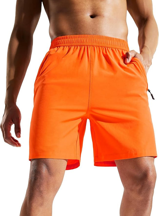 MIER Men's Quick Dry Running Shorts with Zipper Pocket, Elastic Waist Athletic Workout Exercise Fitness Shorts, 7 Inch