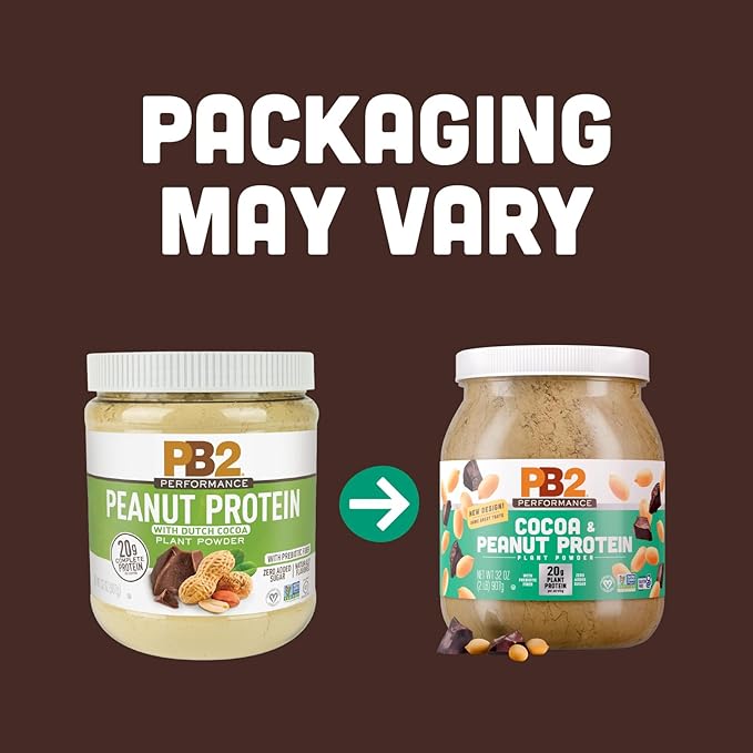 PB2 Performance Peanut Plant Based Vegan Protein Powder | 20g Complete Protein, No Added Sugar, Prebiotic Fiber | Dairy Free, Certified Vegan, Non-GMO, and Gluten Free [Peanut with Dutch Cocoa, 2lb]