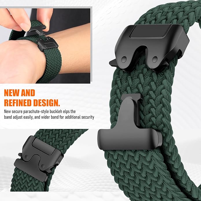 Braided Stretchy Band for Fitbit Versa 4/Versa 3/Sense 2/Sense Watch Band Women Men,Parachute-style Buckle Nylon Sport Wristband Soft Fabric Elastic Loop Strap Accessories for Versa 4/3