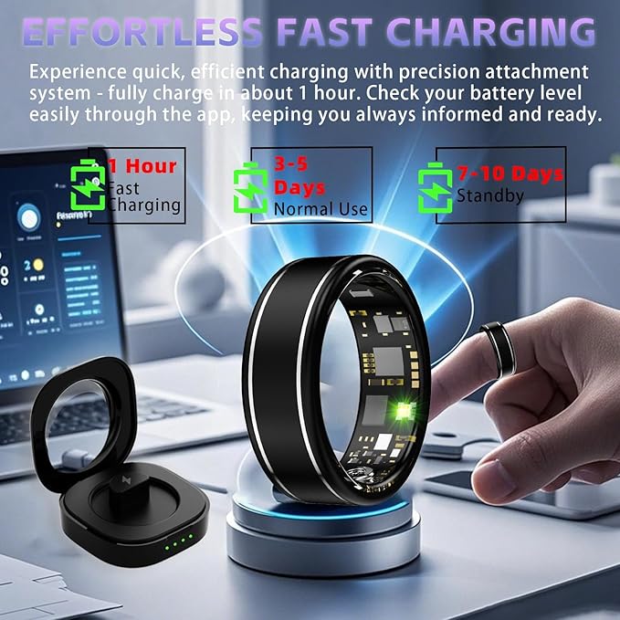 Fitness Tracker Ring for Men Women ??Smart Ring with Heart Rate, SpO2, Blood Pressure, Sleep Monitoring, Step & Calorie Counter, 5ATM Waterproof, No Subscription Fee (Black, 11)